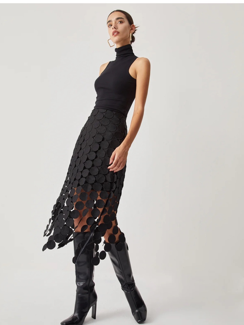 Commense Black Circular Appliqué Midi-Max Skirt